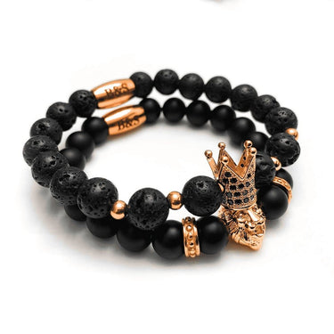 Man Bracelets - Men’s Beaded Bracelets - Rose Gold Crowned Lion Set - Mens Bracelet Bracelet Brother & Sisters